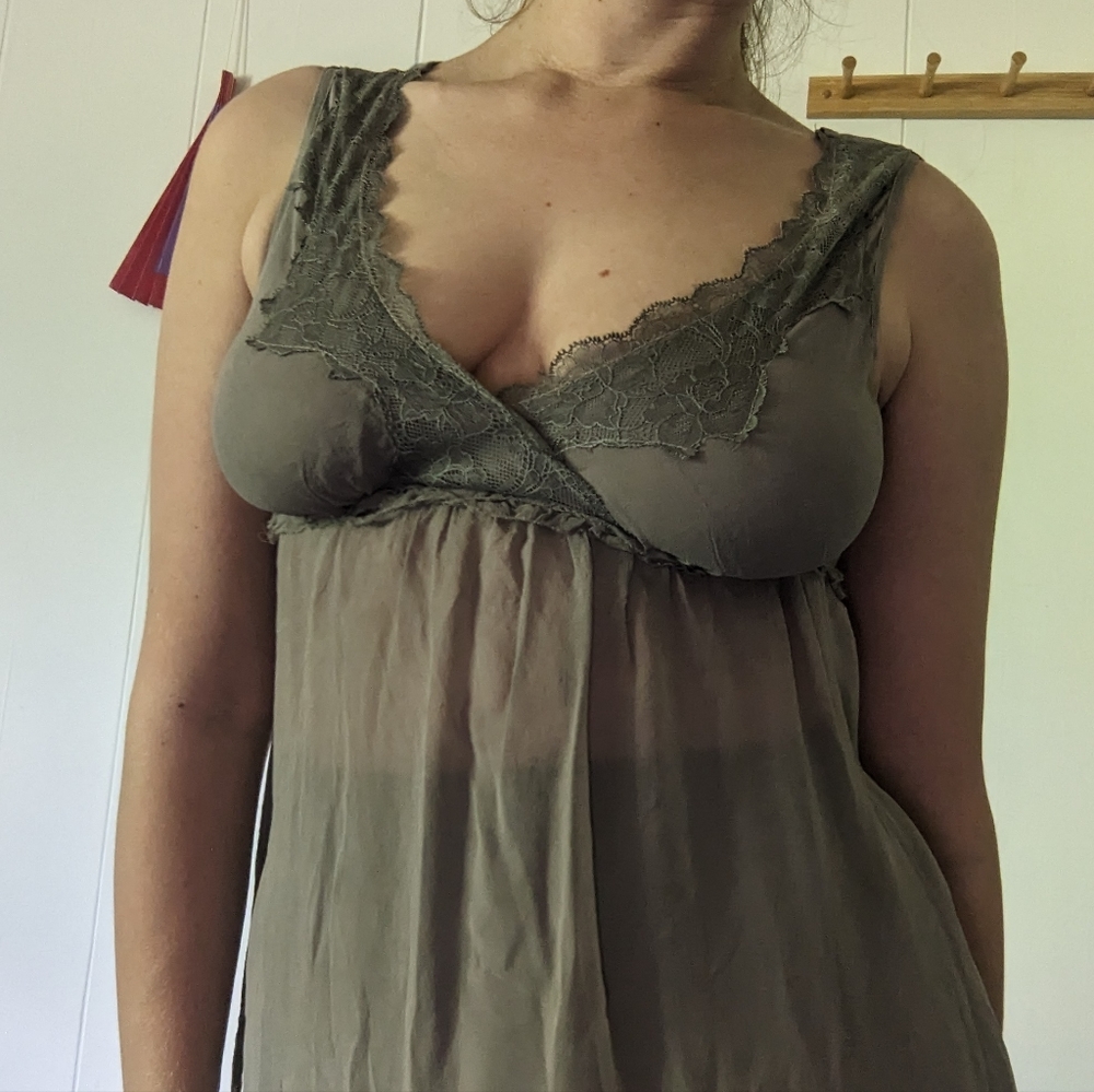 Grey Silk Lace Sandro Top, Sheer